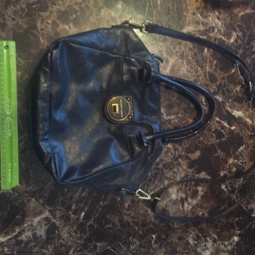 Black leather handbag
